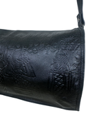 Genuine Leather Embossed Egyptian Motif Black Crossbody Bag
