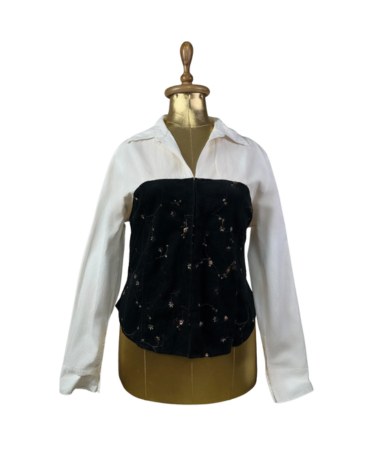 Canda Fitted Shirt w/ Velvet Bustier & Fish Hook Closure XL