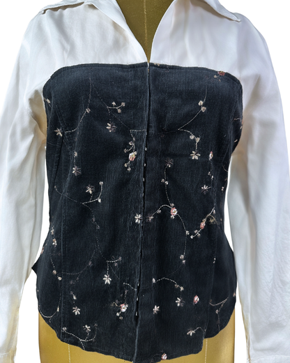 Canda Fitted Shirt w/ Velvet Bustier & Fish Hook Closure XL