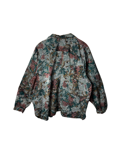 Vintage Doruk Abstract Jacquard Oversized Shirt Jacket with Belt Loops XL