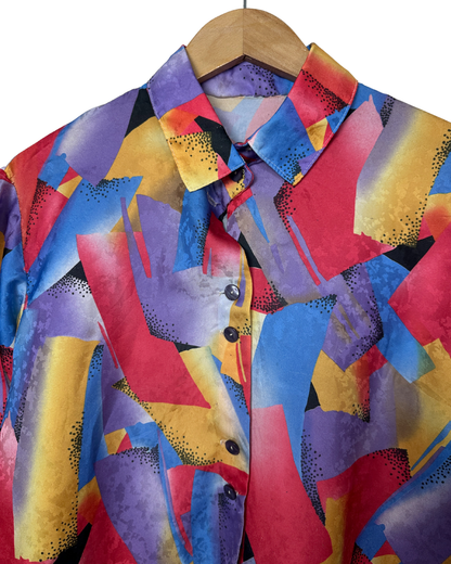 Vintage 90s Jacquard Long-Sleeve Blouse XL