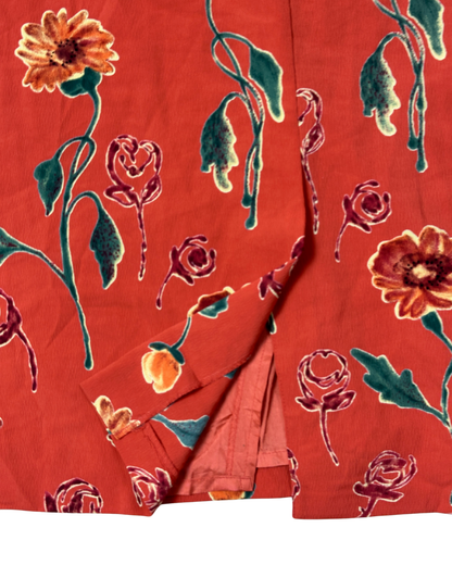 Vintage Rust Red Floral Midi Skirt – Size EU 46