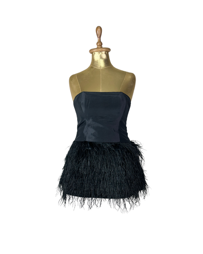 Retro Party Strapless Feather Trim Top