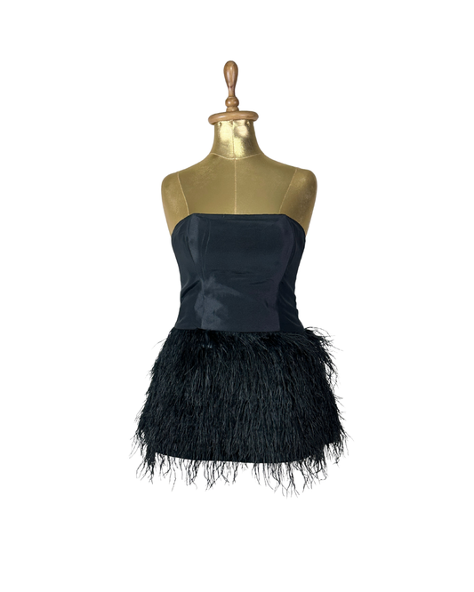 Retro Party Strapless Feather Trim Top