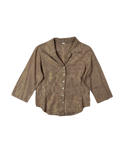 Vintage Shimmery Gingham Fitted Shirt - Women's Large