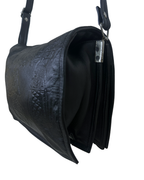 Genuine Leather Embossed Egyptian Motif Black Crossbody Bag