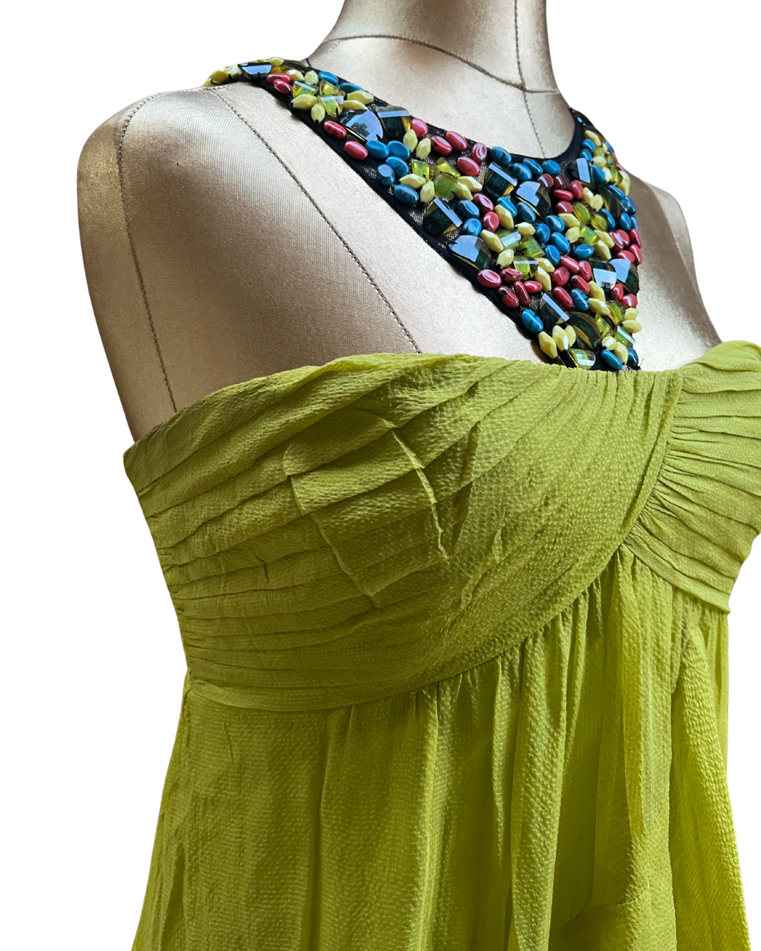 BCBG Maxazria Y2K Beaded Halter Layered Silk Dress
