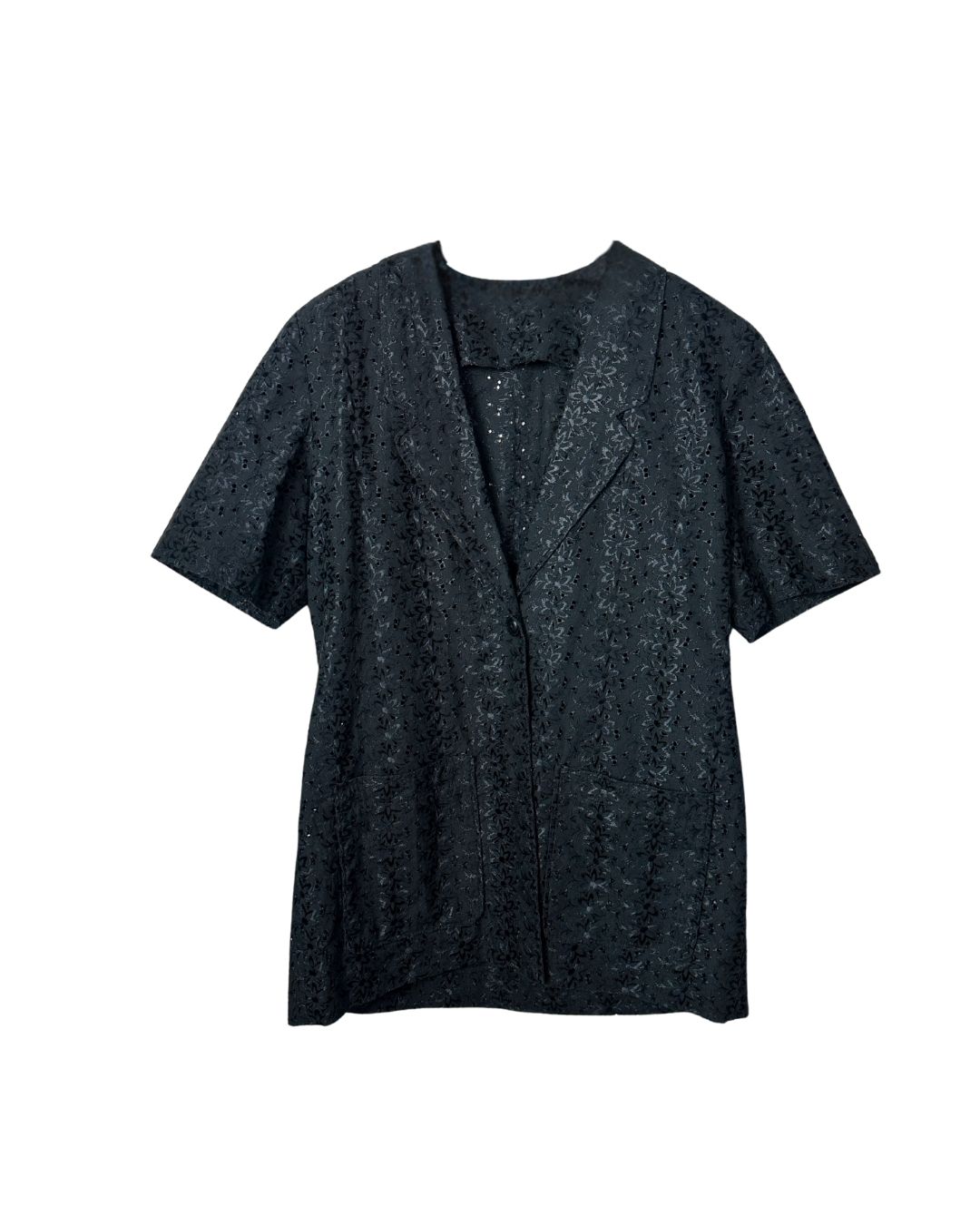 Vintage Floral Eyelet Blouse with Pockets
