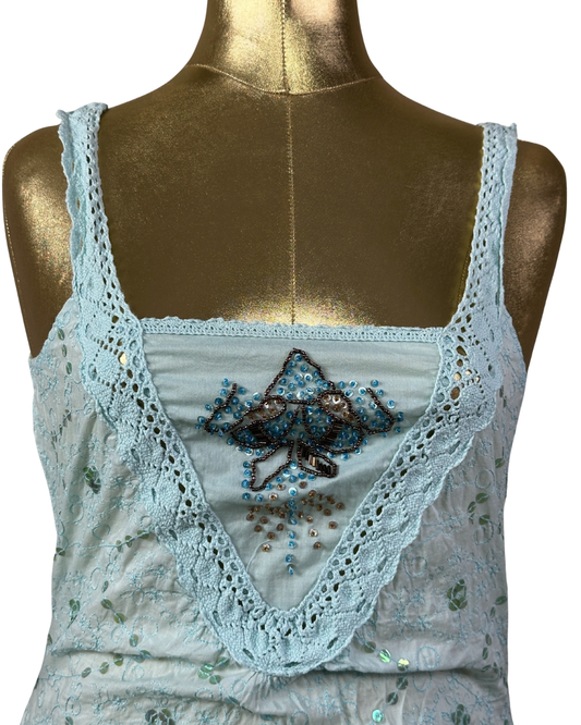 Jeans West Embroidered Lace-Trim Tank Top w/ Waist Drawstring - Small