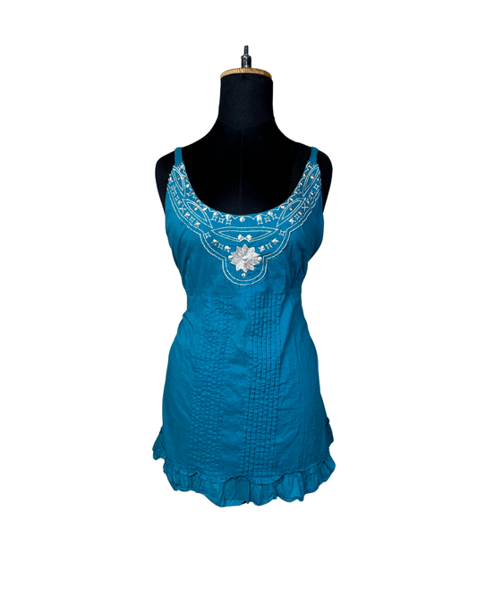 Glamorosa Embroidered Top with Tie-Back & Ruffled Hem
