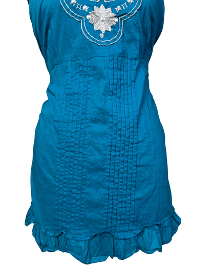 Glamorosa Embroidered Top with Tie-Back & Ruffled Hem
