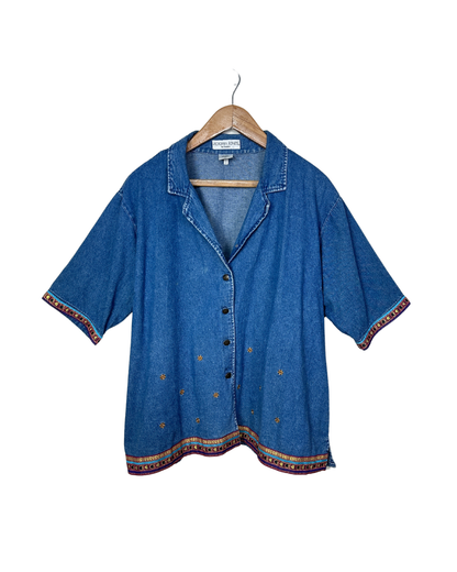 Victoria Jones Denim Shirt with Embroidered Trim