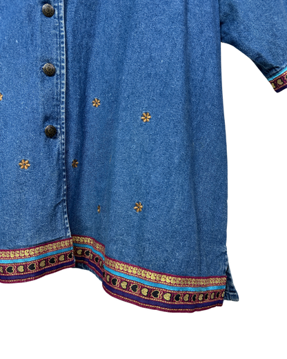 Victoria Jones Denim Shirt with Embroidered Trim