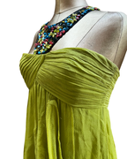 BCBG Maxazria Y2K Beaded Halter Layered Silk Dress