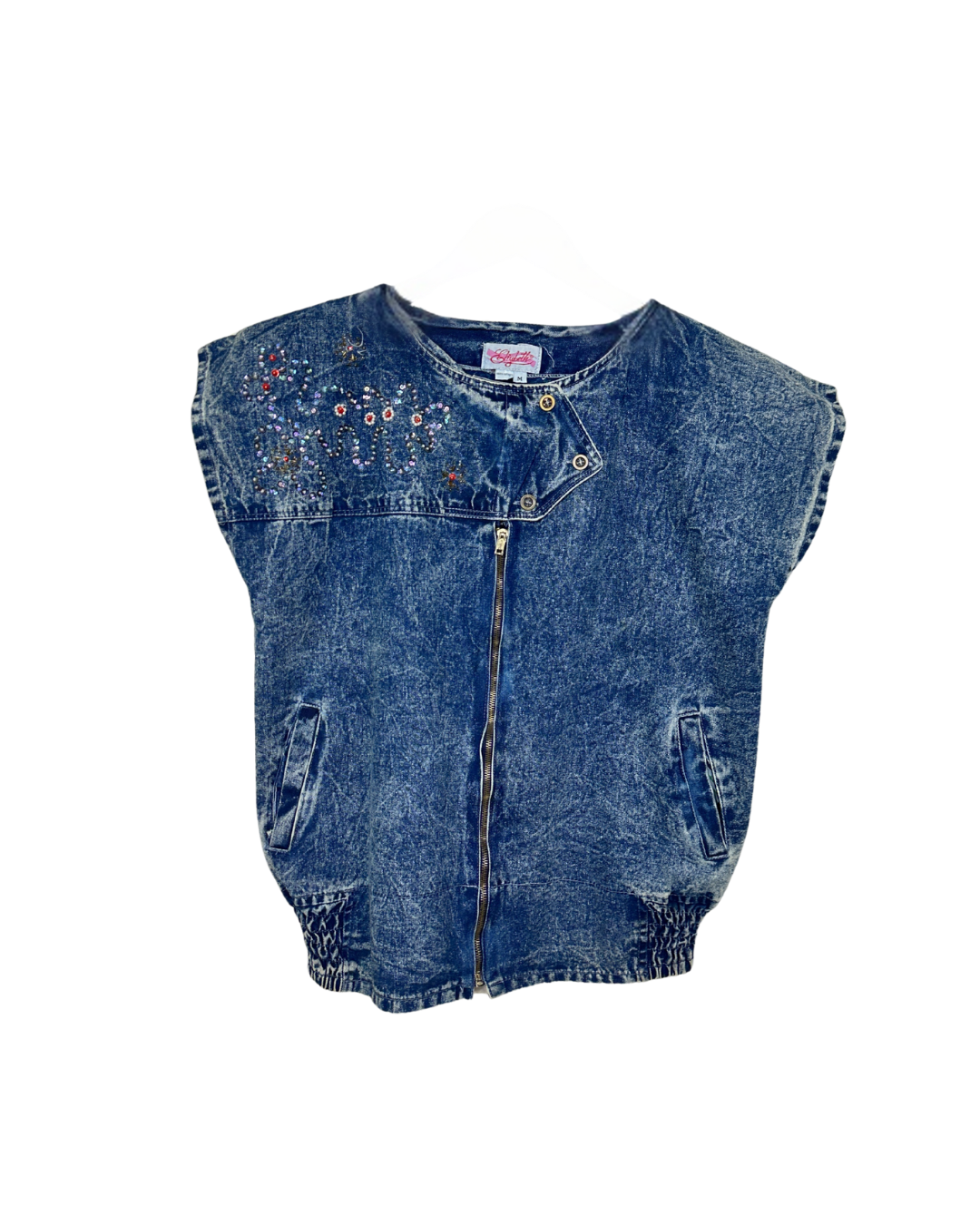 Vintage 80s Embelished Denim Vest Medium