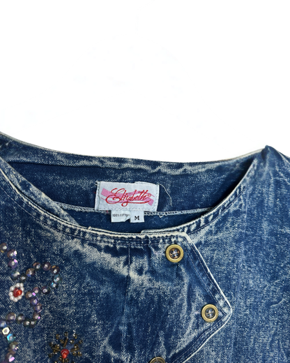 Vintage 80s Embelished Denim Vest Medium