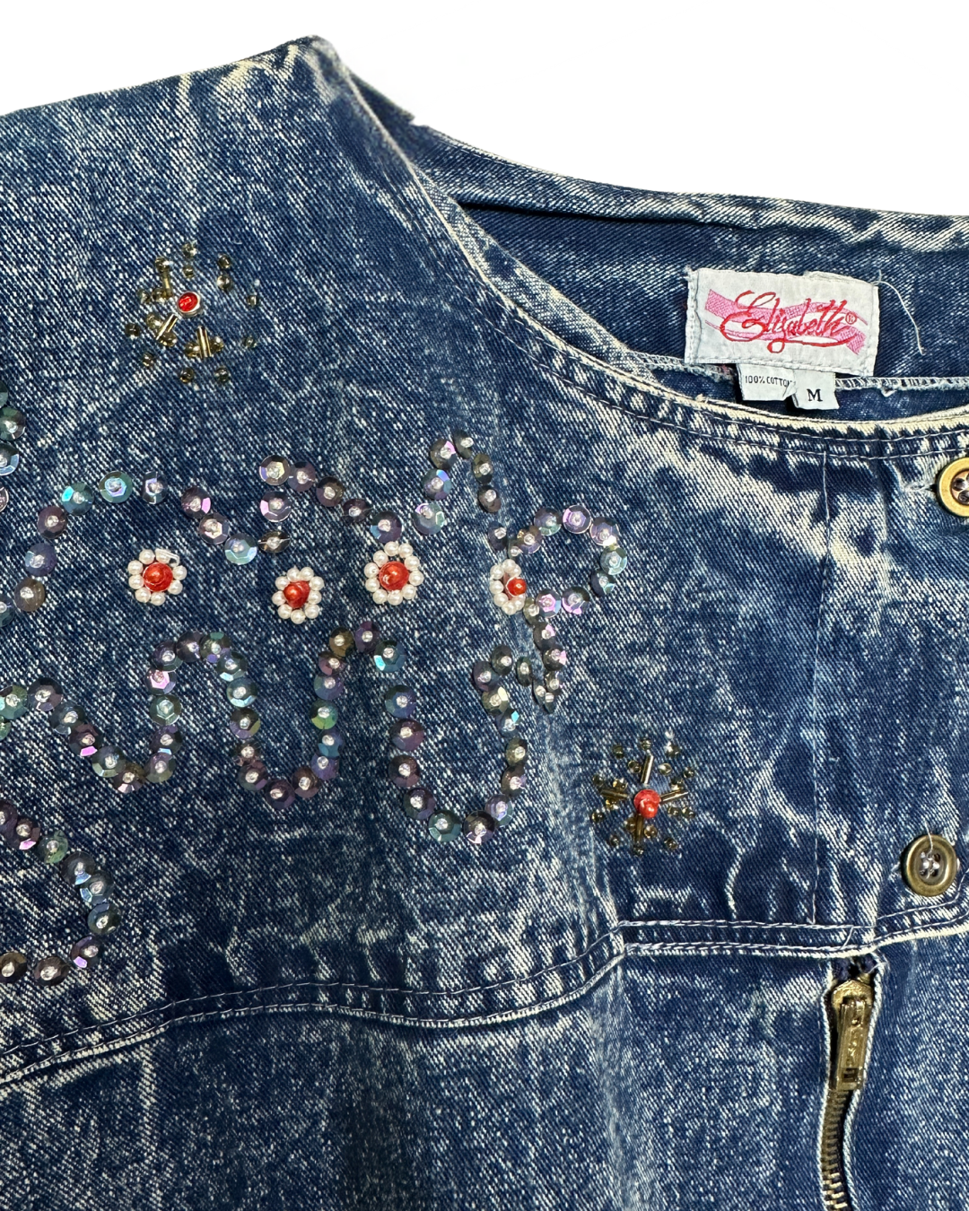 Vintage 80s Embelished Denim Vest Medium