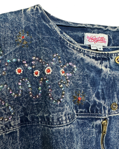 Vintage 80s Embelished Denim Vest Medium