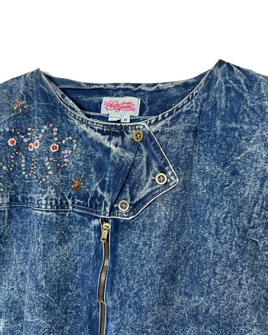 Vintage 80s Embelished Denim Vest Medium