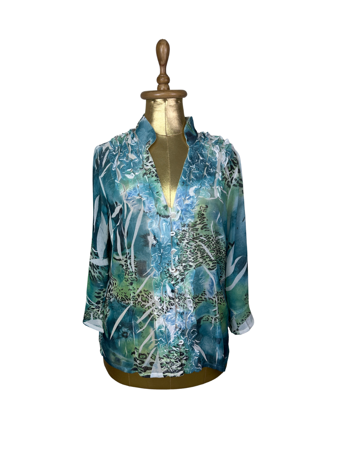Animal Print Turquoise Blouse - Large