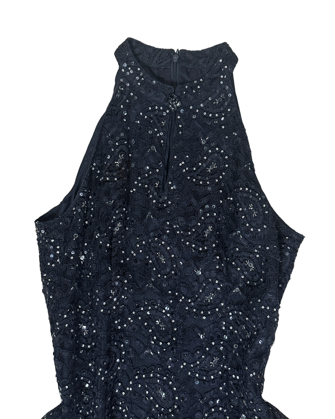 Precis Petite Navy Lace & Sequin High-Neck Keyhole Cocktail Dress - Large