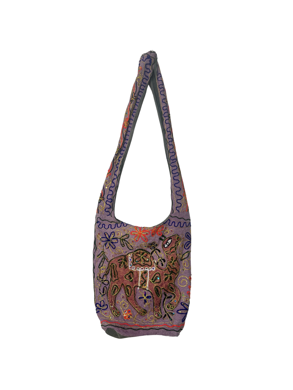 Vintage Purple Embroidered Camel Boho Bag