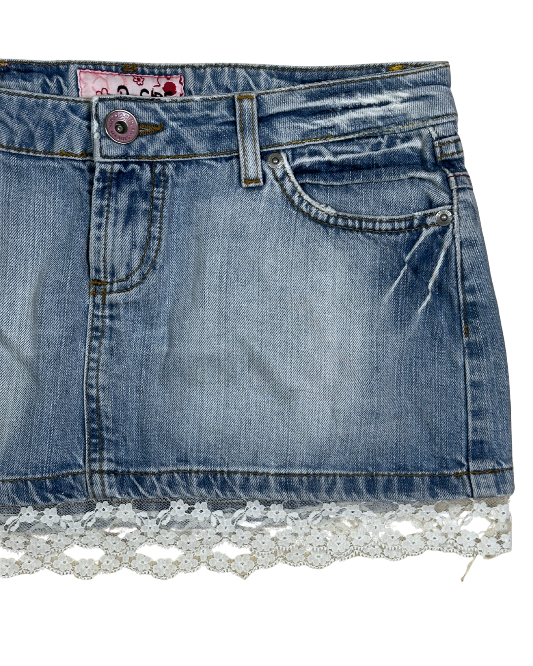 Y2K D-Side Cutecore Denim Mini Skirt w/ Lace - W28
