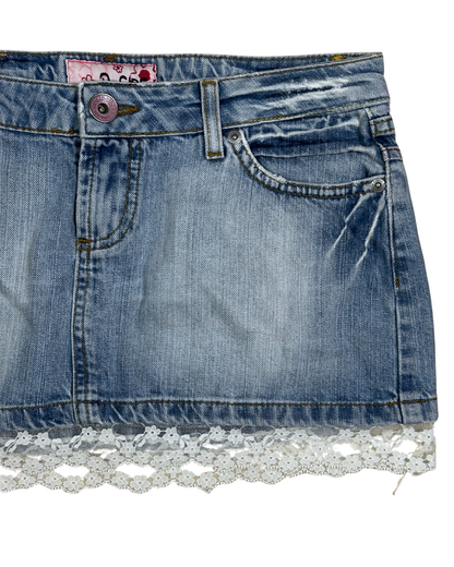Y2K D-Side Cutecore Denim Mini Skirt w/ Lace - W28