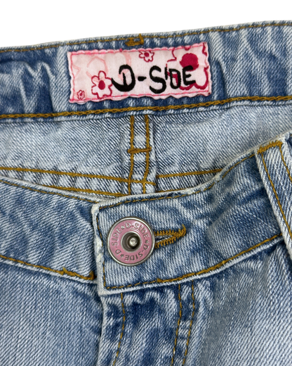 Y2K D-Side Cutecore Denim Mini Skirt w/ Lace - W28