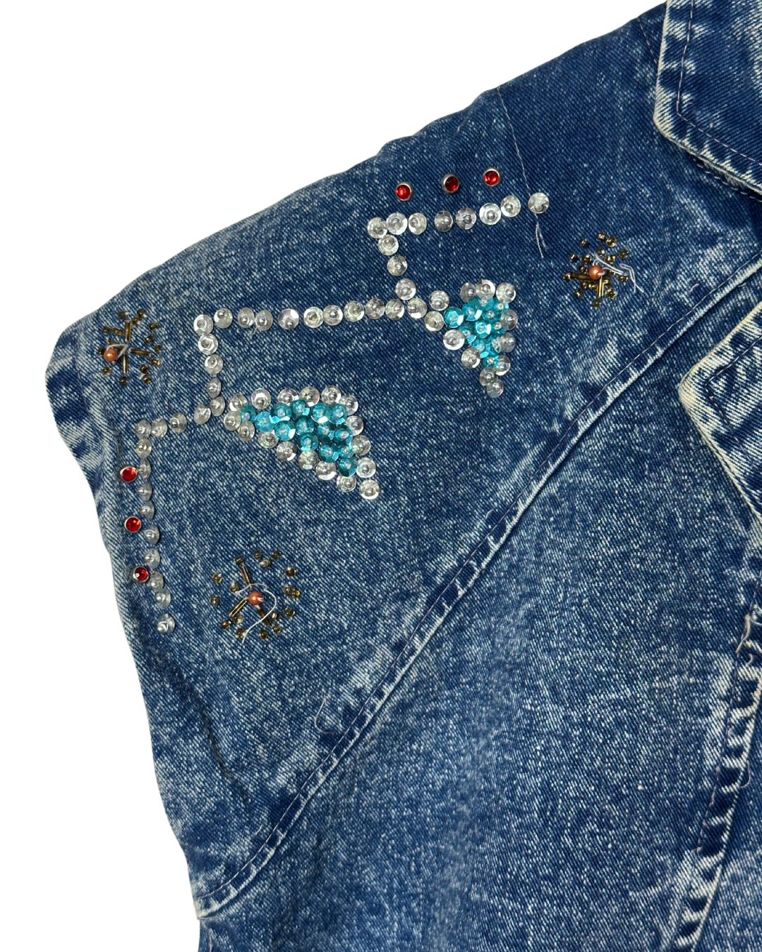 Vintage 80s Embellished Denim Vest Medium