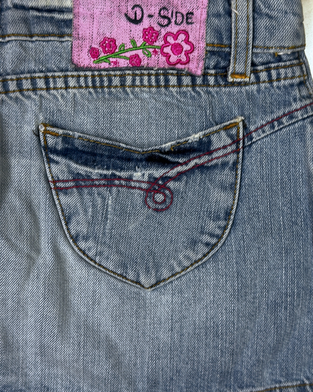 Y2K D-Side Cutecore Denim Mini Skirt w/ Lace - W28