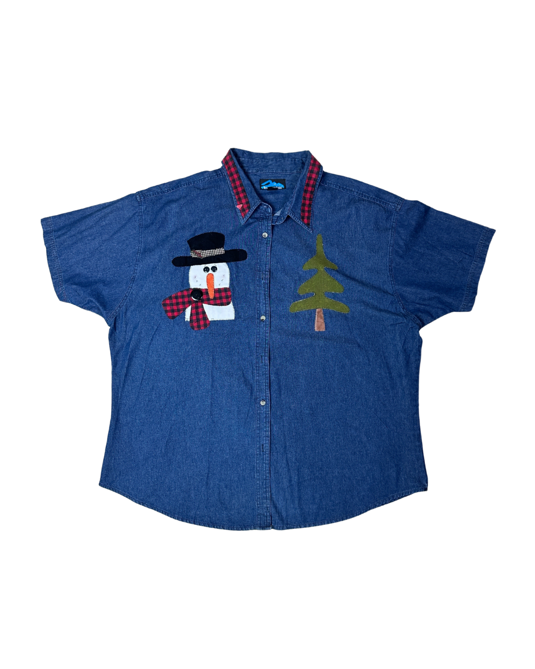 Vintage Denim Shirt with Plaid & Santa Applique Detailing 3XL