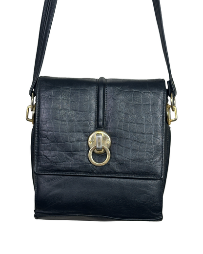 Vintage Leather Croc-Embossed Crossbody Messenger Bag
