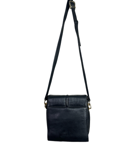 Vintage Leather Croc-Embossed Crossbody Messenger Bag