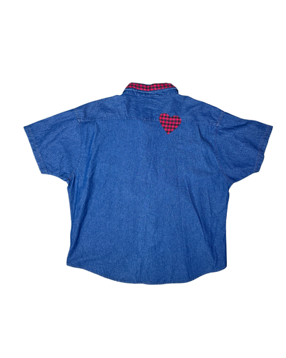 Vintage Denim Shirt with Plaid & Santa Applique Detailing 3XL