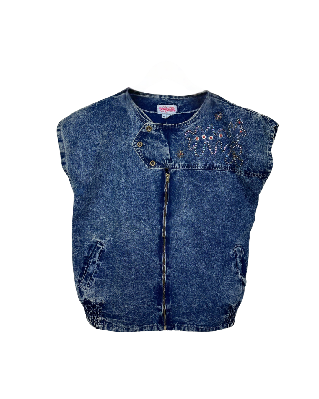 Vintage 80s Embellished Denim Vest XL