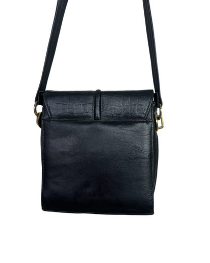 Vintage Leather Croc-Embossed Crossbody Messenger Bag