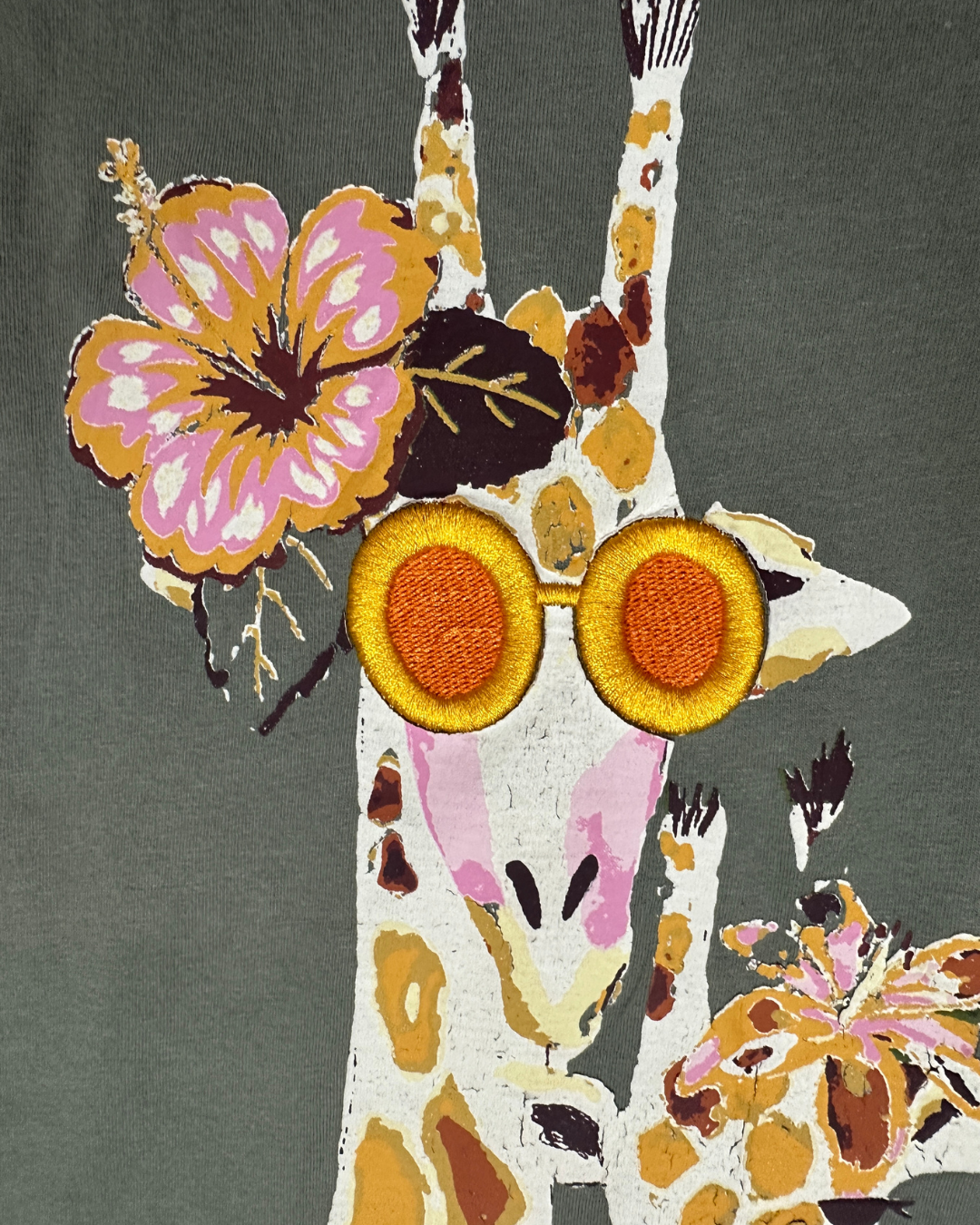 Giraffe Print Embroidered T-Shirt - Women's Large