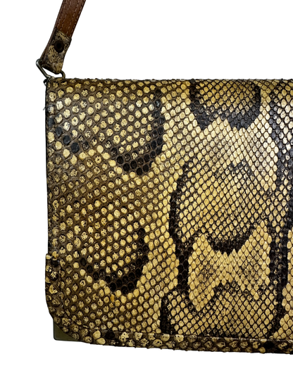 Vintage Genuine Snakeskin Crossbody Bag with Gold Accents