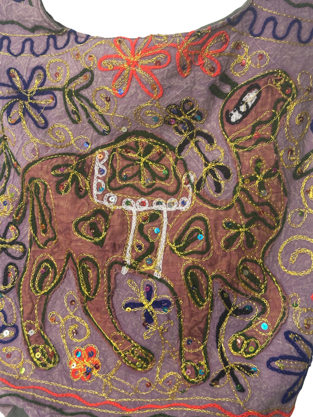 Vintage Purple Embroidered Camel Boho Bag
