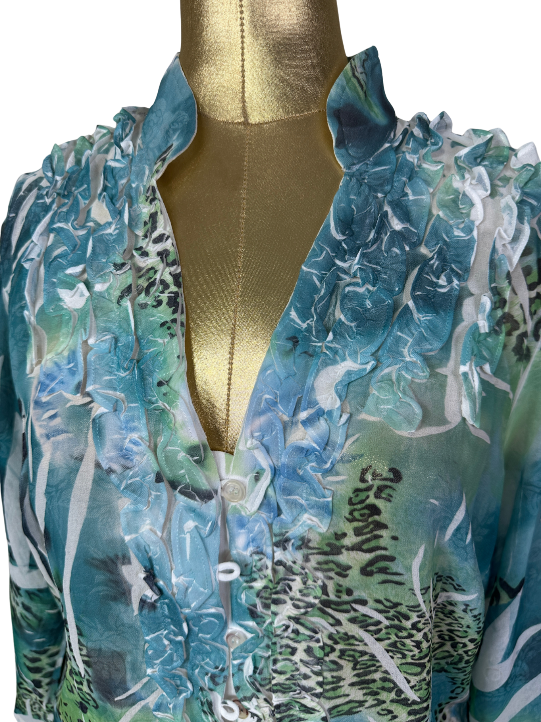 Animal Print Turquoise Blouse - Large