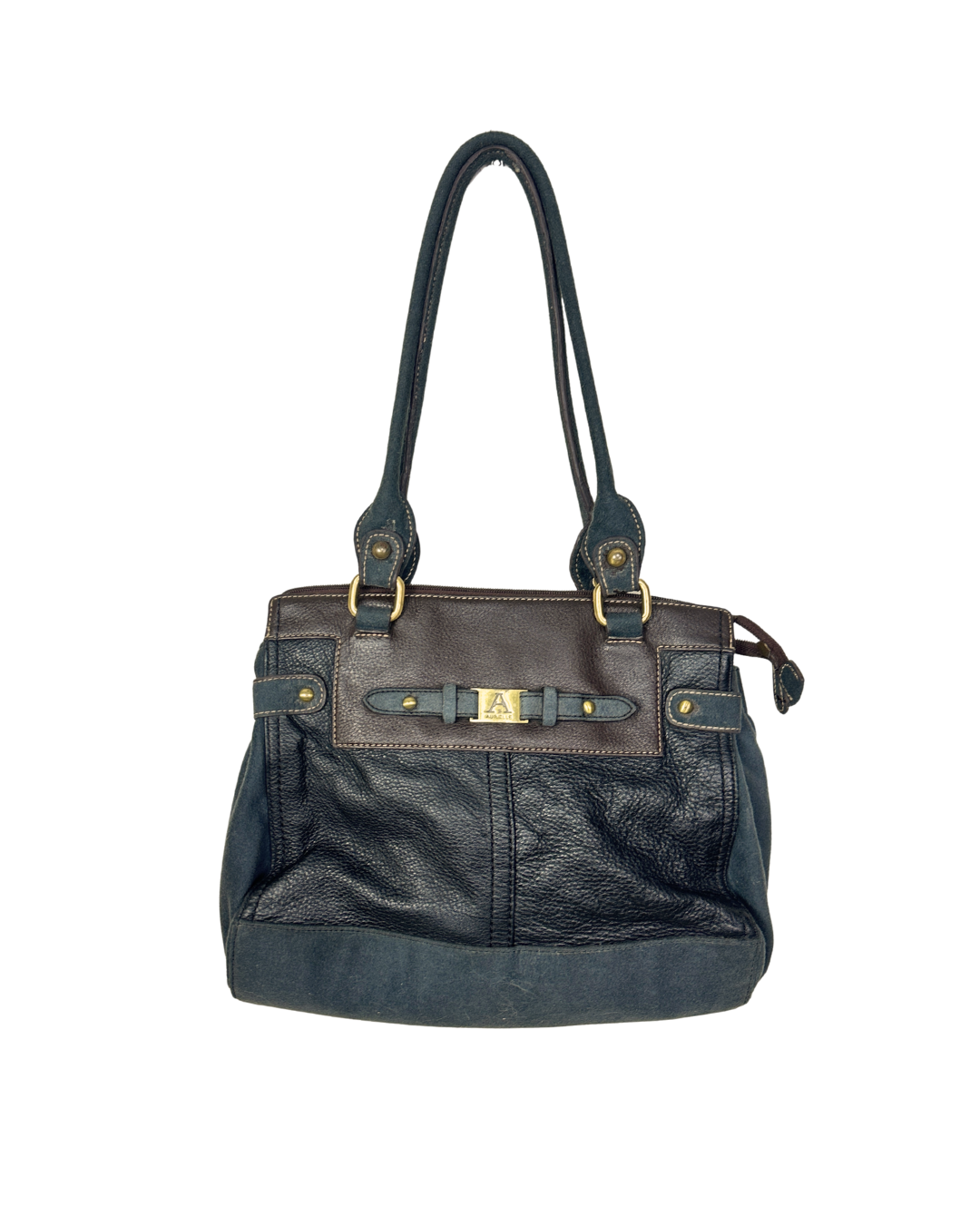 Vintage Y2K AURIELLE Brown & Black Genuine Leather Shoulder Tote