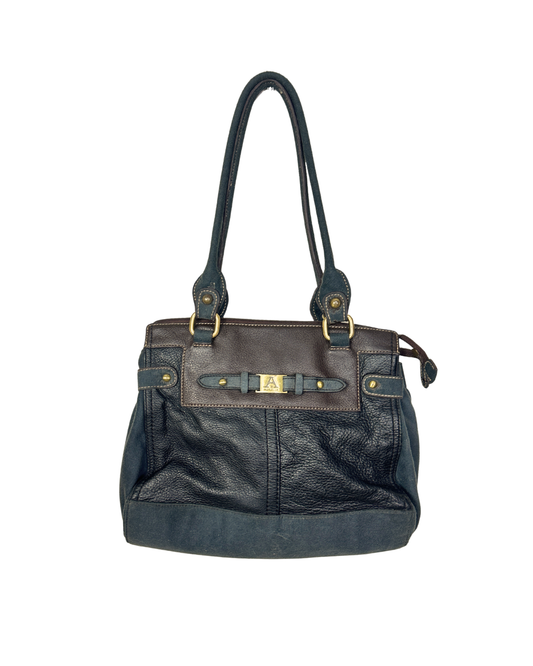 Vintage Y2K AURIELLE Brown & Black Genuine Leather Shoulder Tote