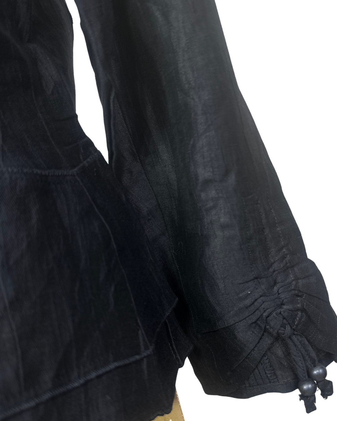 .Black Crinkle Texture Button-Front Blouse - Medium