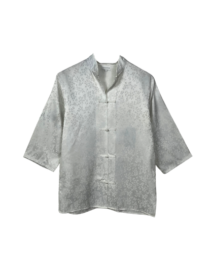 Vintage White Satin Chinese Button Shirt Large