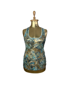 Embroidered Paisley Gold & Teal Mesh Tank Top