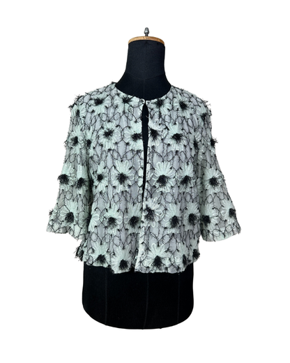 Mint Pastel Flower Appliqué  Embroidered Open Front Top