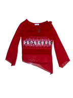 2K Mei Na Red Mesh Top with Sequin & Rhinestone Buckle
