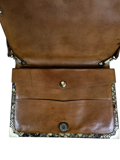 Vintage Genuine Snakeskin Crossbody Bag with Gold Accents