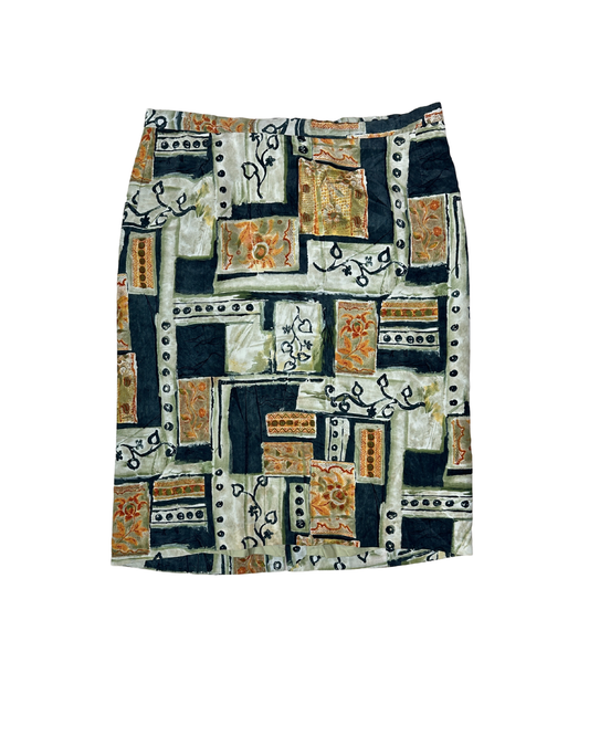 Vintage Patchwork Abstract Midi Skirt